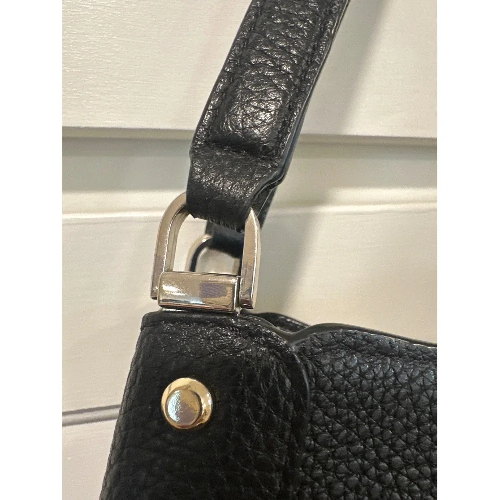 Kate Spade New York Pebble Leather Shoulder Bag Black purse Gold Hardware Leila - Picture 4 of 13